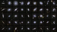 Dieses Bild zeigt Beispiele für Galaxien in verschiedenen Formen,