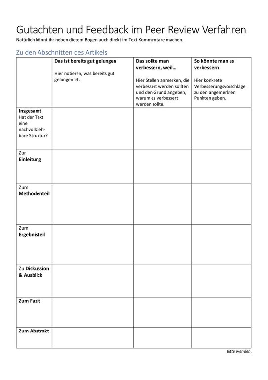 Vorlage Gutachten Peer Review